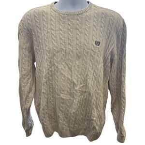 VTG 90s Chaps Ralph Mens Lauren Medium Cream Cable Knit Sweater Preppy tennis